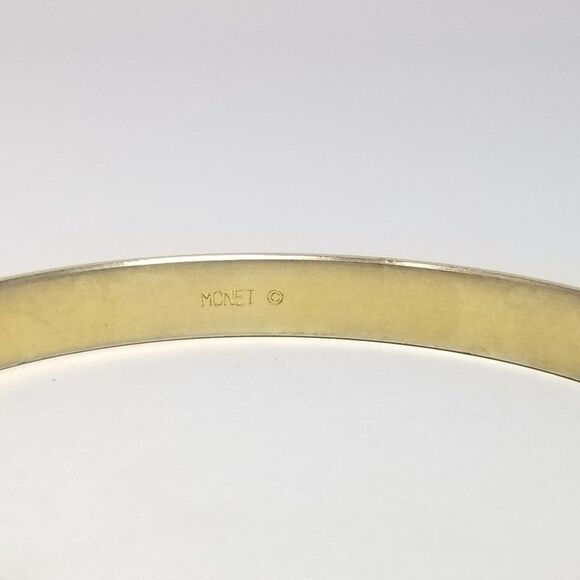 Vintage Monet Gold Tone Etched Design Bangle Bracelet, Stacking, Estate, Signed - Picture 3 of 6